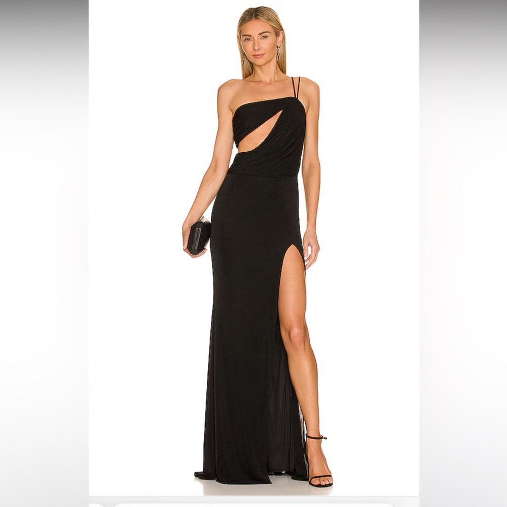 Katie May Black One-Shoulder Gown